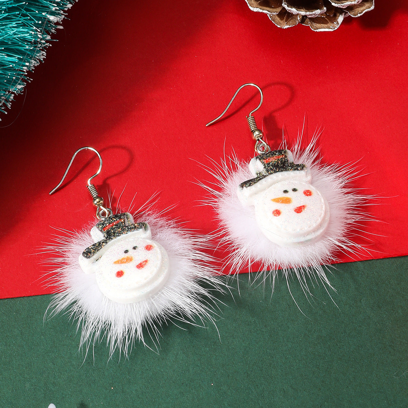 Winter Snowflake Hair Ball Earrings Ins Cute Christmas Elk Santa Claus Stock Element Earrings Women Jewelry