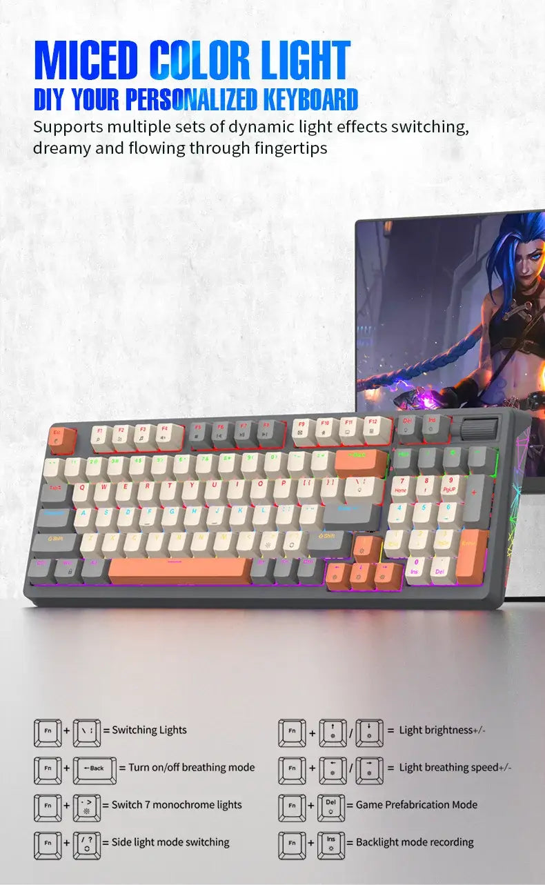 XUNFOX K85 wired mechanical keyboard for esports games hot swappable desktop computer for office and home