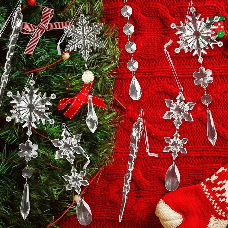 10pcs Christmas Tree Hanging Pendants Acrylic Ice Strip Snow Ceiling Xmas Ornaments New Year Christmas Decoration Home