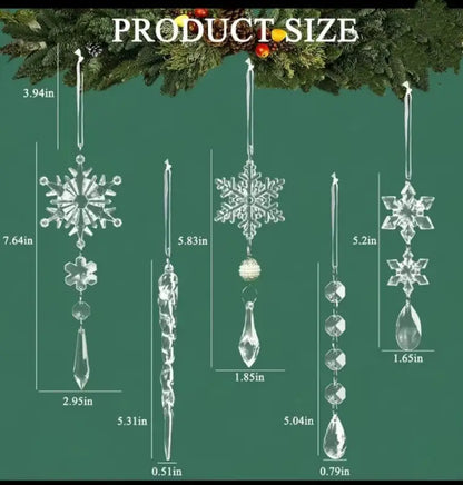 10pcs Christmas Tree Hanging Pendants Acrylic Ice Strip Snow Ceiling Xmas Ornaments New Year Christmas Decoration Home