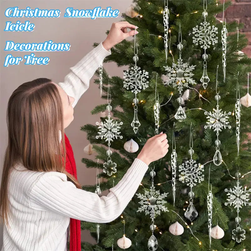 10pcs Christmas Tree Hanging Pendants Acrylic Ice Strip Snow Ceiling Xmas Ornaments New Year Christmas Decoration Home