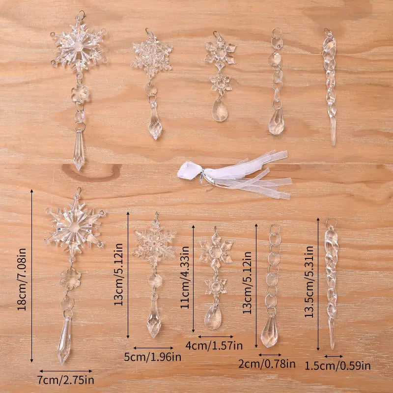 10pcs Christmas Tree Hanging Pendants Acrylic Ice Strip Snow Ceiling Xmas Ornaments New Year Christmas Decoration Home