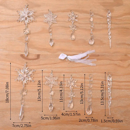 10pcs Christmas Tree Hanging Pendants Acrylic Ice Strip Snow Ceiling Xmas Ornaments New Year Christmas Decoration Home