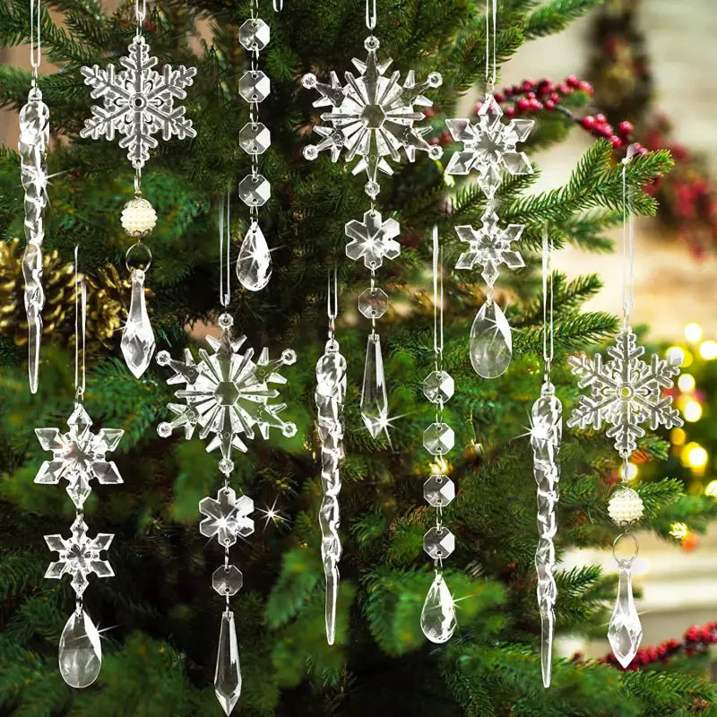 10pcs Christmas Tree Hanging Pendants Acrylic Ice Strip Snow Ceiling Xmas Ornaments New Year Christmas Decoration Home