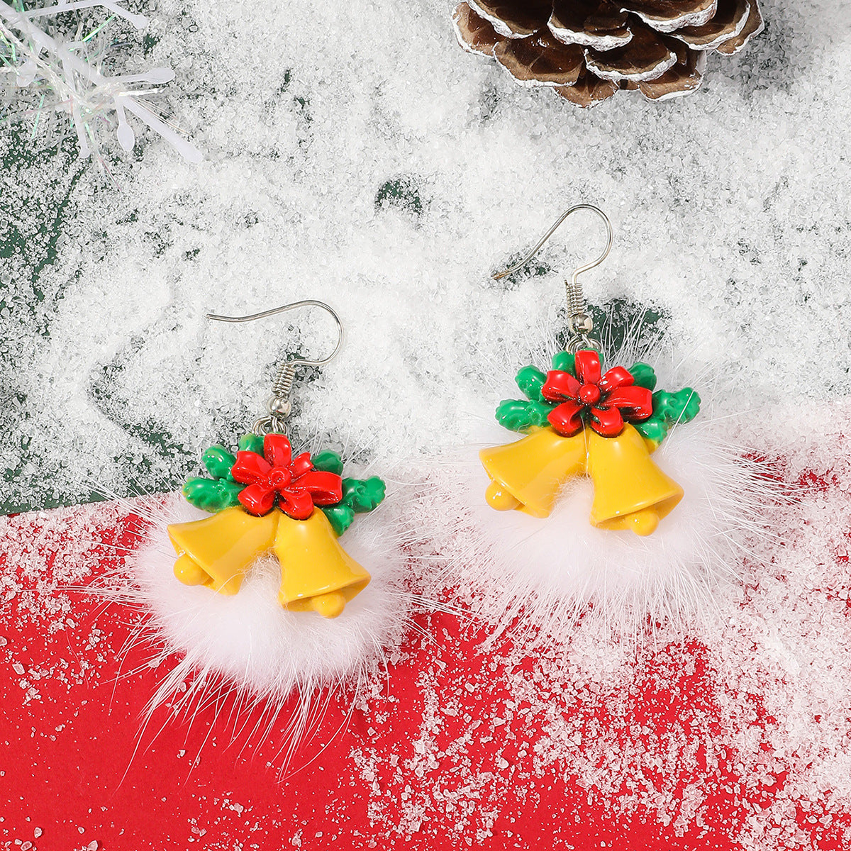 Winter Snowflake Hair Ball Earrings Ins Cute Christmas Elk Santa Claus Stock Element Earrings Women Jewelry