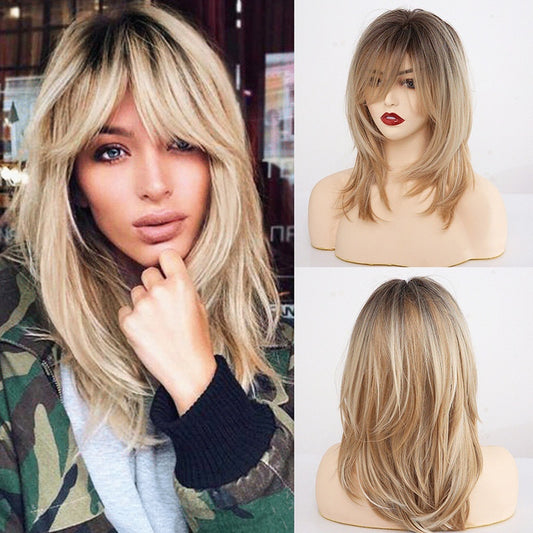 Wig Female Wigs Long Hair Gradient Color Golden Headgear 1d0dd5-b6.myshopify.com