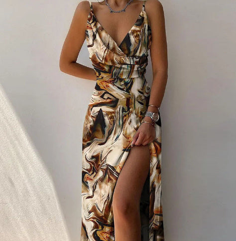 V-neck Slip Dress Low Cut Printed Slit Dress 1d0dd5-b6.myshopify.com