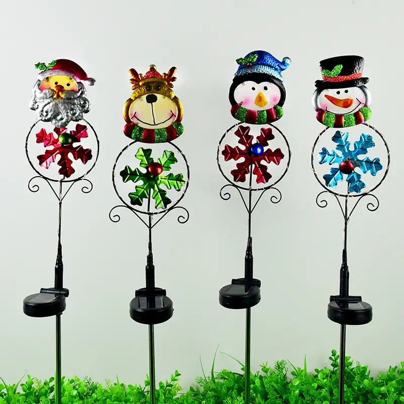 Solar Christmas Led Snowman Elk Ground Plug Light