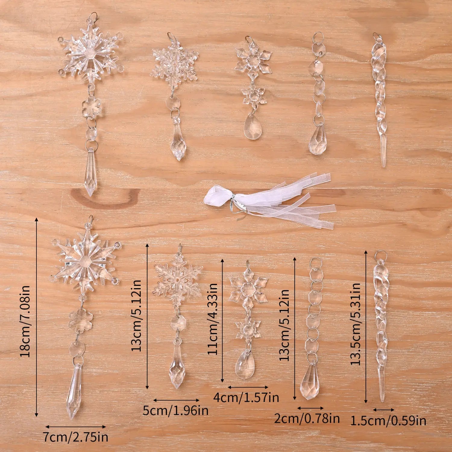 10pcs Christmas Tree Hanging Pendants Acrylic Ice Strip Snow Ceiling Xmas Ornaments New Year Christmas Decoration Home