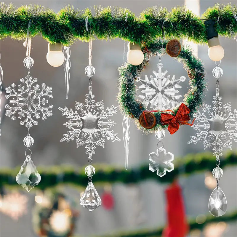 10pcs Christmas Tree Hanging Pendants Acrylic Ice Strip Snow Ceiling Xmas Ornaments New Year Christmas Decoration Home