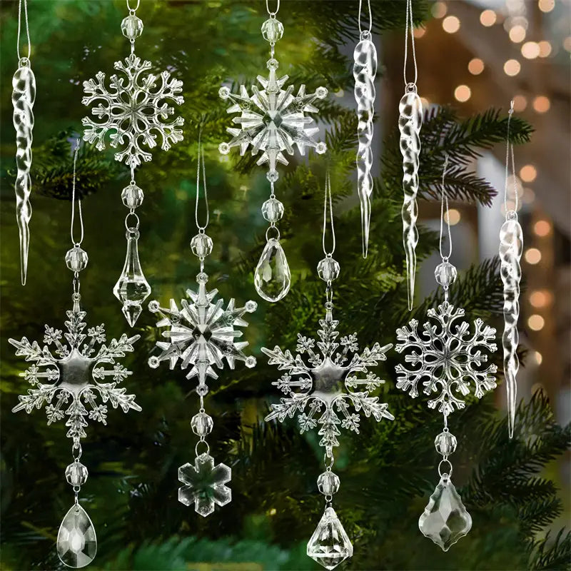 10pcs Christmas Tree Hanging Pendants Acrylic Ice Strip Snow Ceiling Xmas Ornaments New Year Christmas Decoration Home