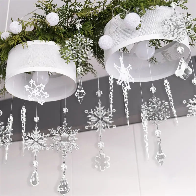 10pcs Christmas Tree Hanging Pendants Acrylic Ice Strip Snow Ceiling Xmas Ornaments New Year Christmas Decoration Home