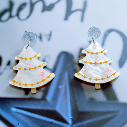 Sweet Christmas Tree Earrings With Rhinestones New Fashion Christmas Acrylic Earrings Women's Jewelry