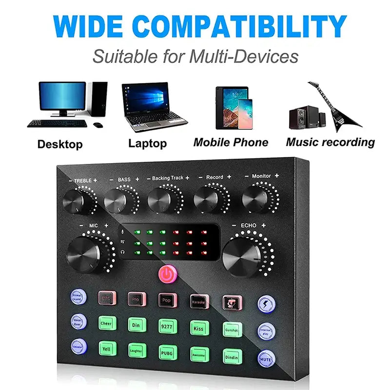 V8S Audio Mixer with Voice changer,Podcast Mixer,Sound Card for Phone Gaming Karaoke Studio Live Streaming Podcast