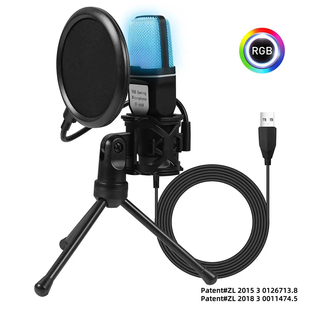 SF-666R condenser microphone RGB seven color luminous microphone with shock mount USB computer game