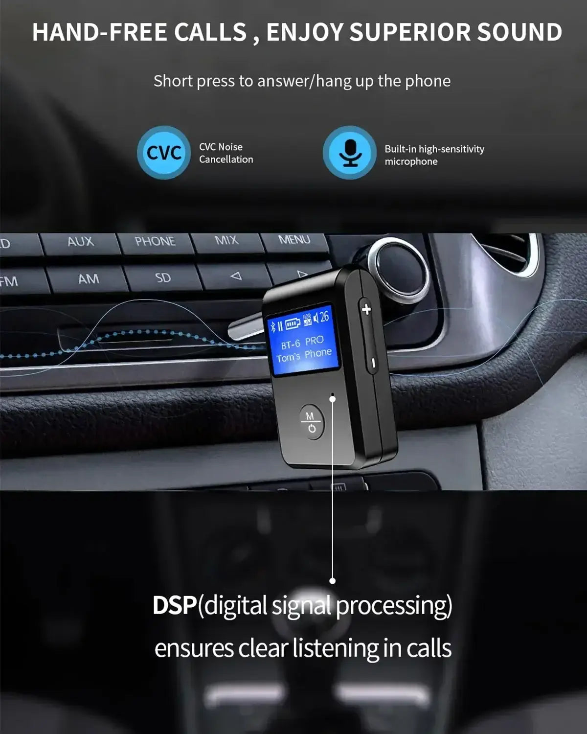 LED car Bluetooth 5.0 audio receiver 3.5 Bluetooth converter AUX call Bluetooth adapter