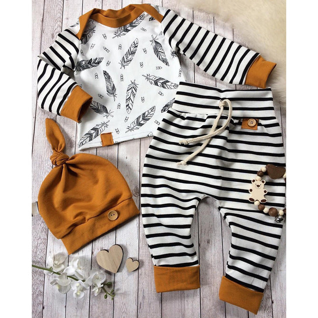 Winter Baby Newborn Baby Boy Girl Clothes Feather T shirt Tops Striped Pants Clothes Outfits Set vetement enfant fille 1d0dd5-b6.myshopify.com