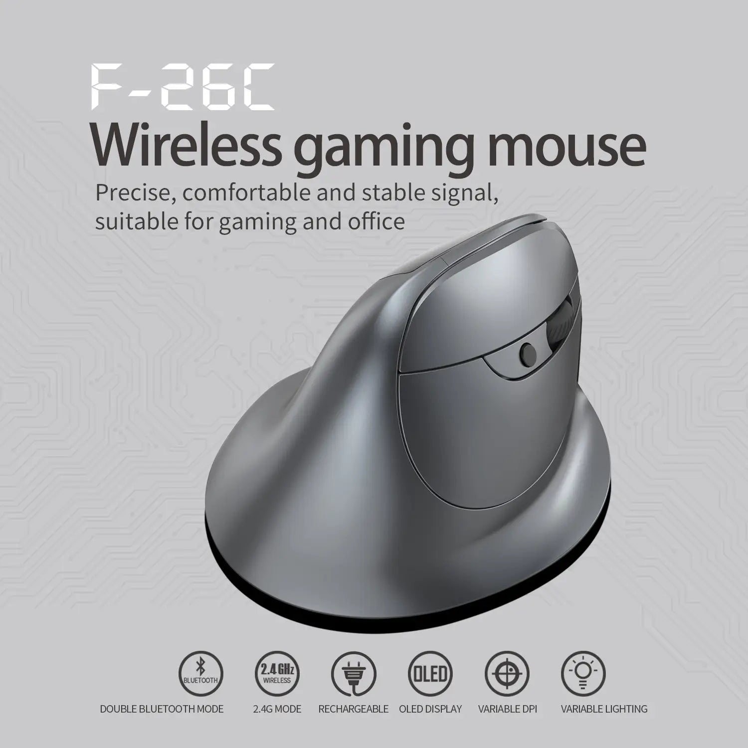 ZELOTES Master F-26C Display Bluetooth Wireless Charging Dual Mode Grip Vertical Anti Mouse Hand Mouse