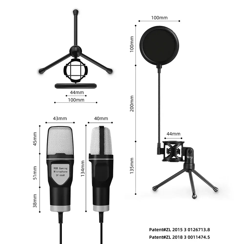 SF-666R condenser microphone RGB seven color luminous microphone with shock mount USB computer game