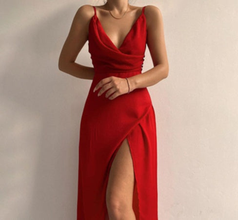 V-neck Slip Dress Low Cut Printed Slit Dress 1d0dd5-b6.myshopify.com