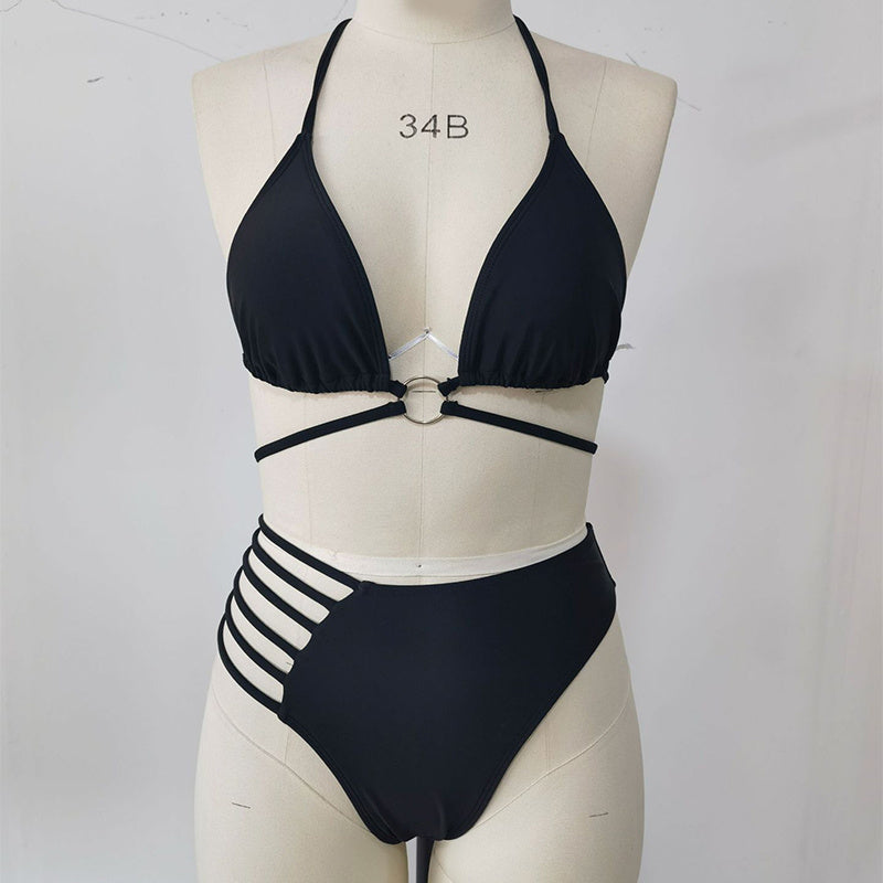 Two-piece Halter Neck Bikini Leopard Print Cutout Strap Swimsuit Set Summer Beach Womens Clothing 1d0dd5-b6.myshopify.com