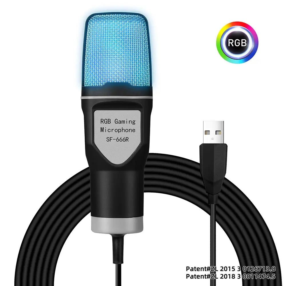 SF-666R condenser microphone RGB seven color luminous microphone with shock mount USB computer game