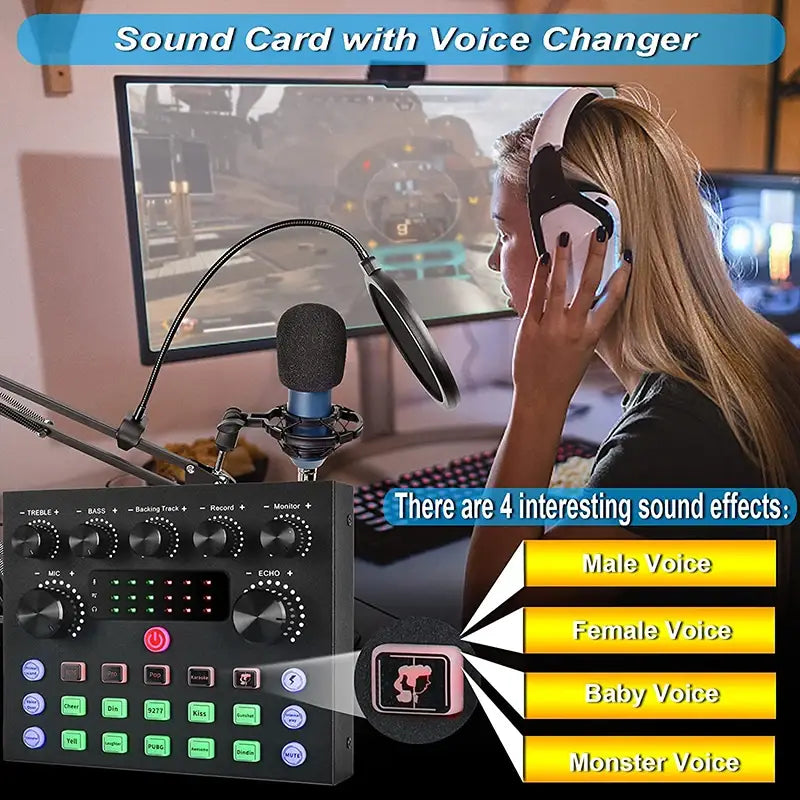 V8S Audio Mixer with Voice changer,Podcast Mixer,Sound Card for Phone Gaming Karaoke Studio Live Streaming Podcast