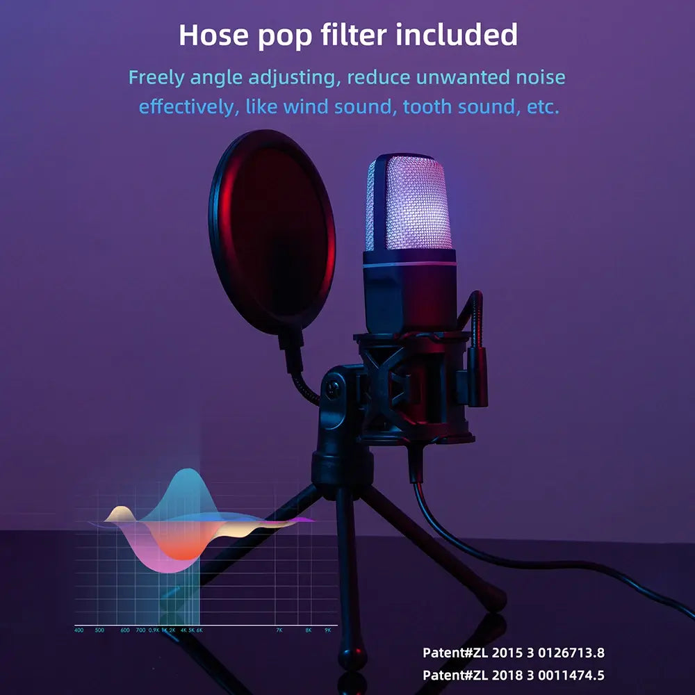 SF-666R condenser microphone RGB seven color luminous microphone with shock mount USB computer game