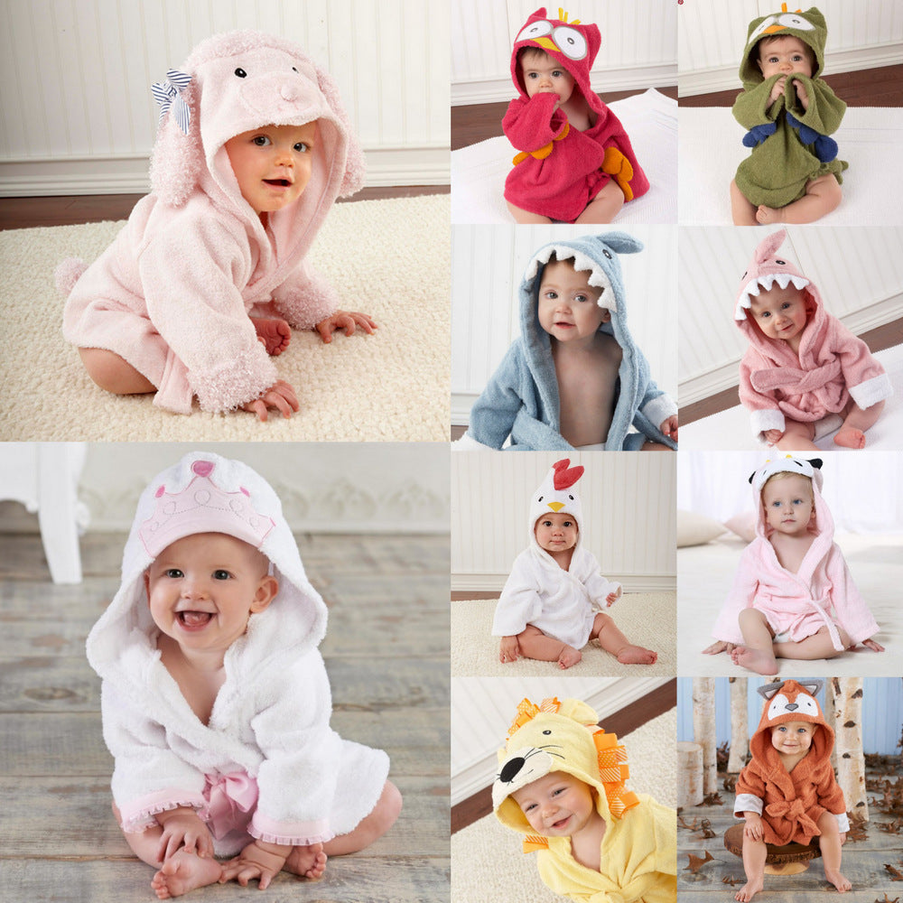 Children's Cardigan Hooded Animal Bathrobe Baby Home Clothes Cotton Towel Material Baby Absorbent Bath Towel 1d0dd5-b6.myshopify.com