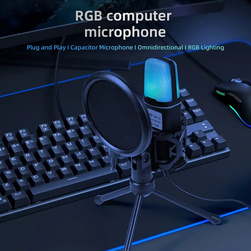 SF-666R condenser microphone RGB seven color luminous microphone with shock mount USB computer game