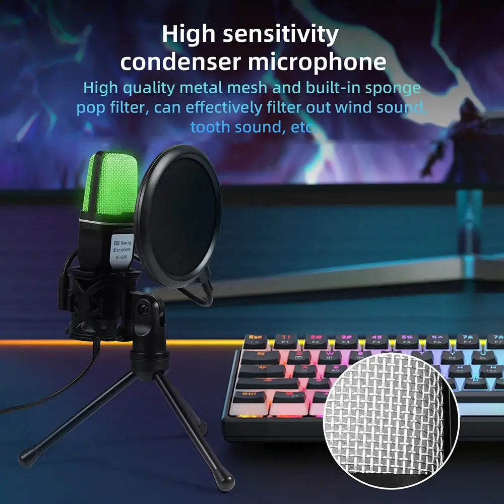 SF-666R condenser microphone RGB seven color luminous microphone with shock mount USB computer game