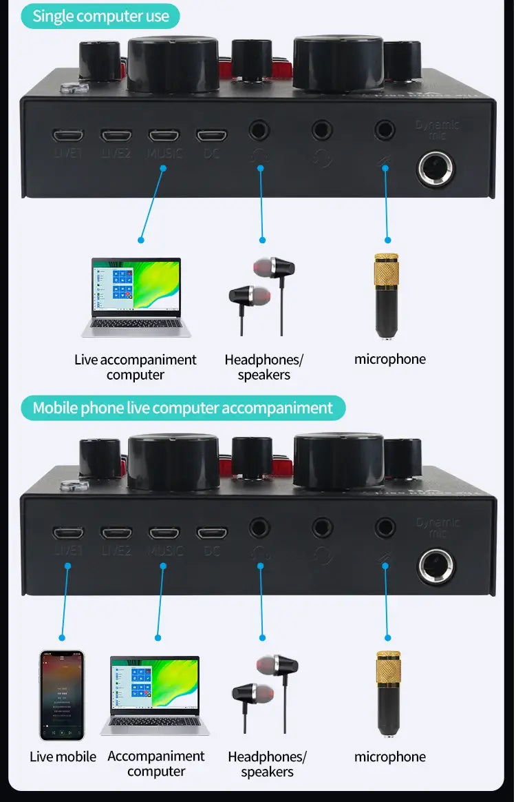 V8 Professional Sound Card Streaming Live Broadcast Podcast Recording Studio Equipment Voice Changer Audio Interface