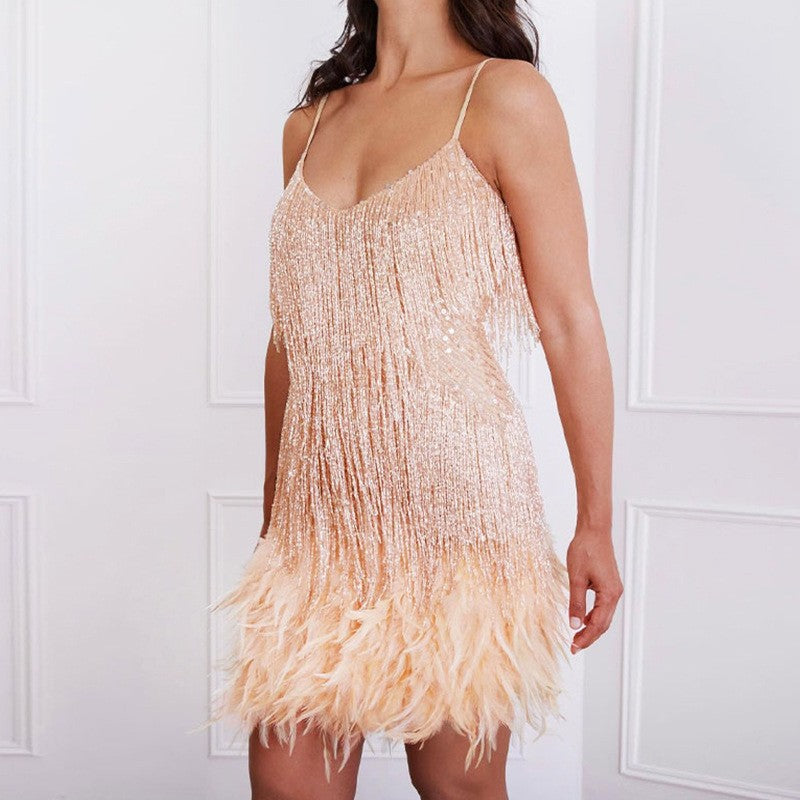 V-neck Strap Feather Stitching Dress 1d0dd5-b6.myshopify.com