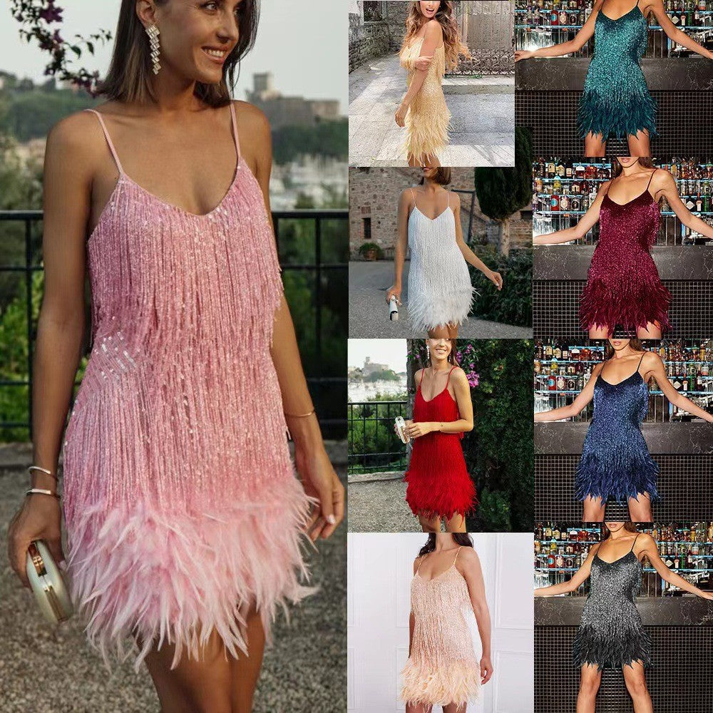 V-neck Strap Feather Stitching Dress 1d0dd5-b6.myshopify.com