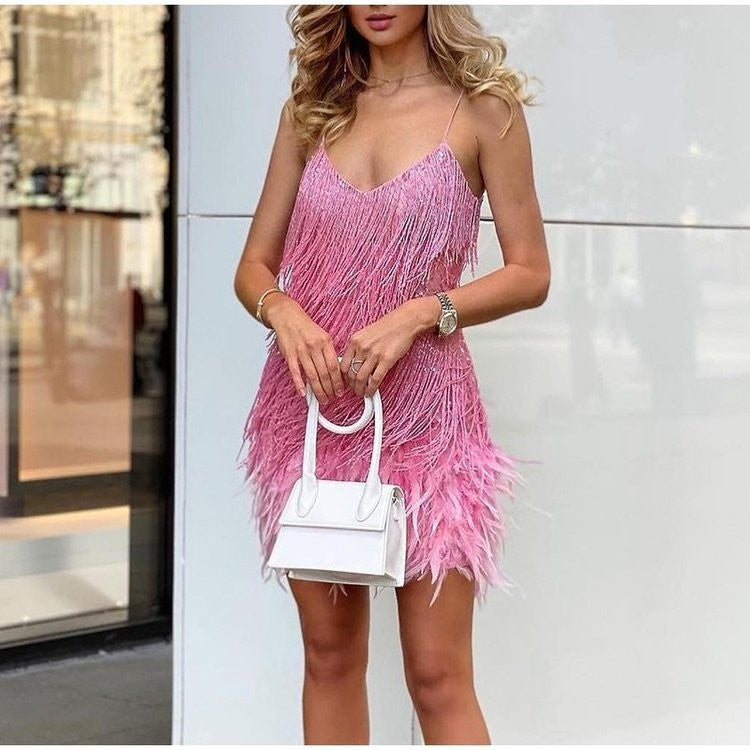 V-neck Strap Feather Stitching Dress 1d0dd5-b6.myshopify.com