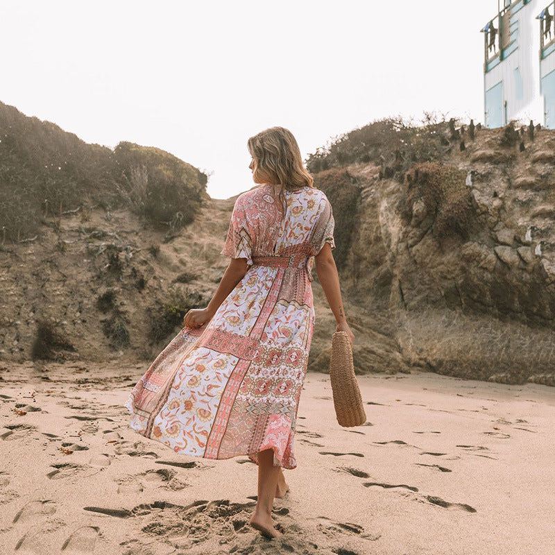 Women's Flowers Printed Dress Bohemian Irregular Beach Clothes 1d0dd5-b6.myshopify.com