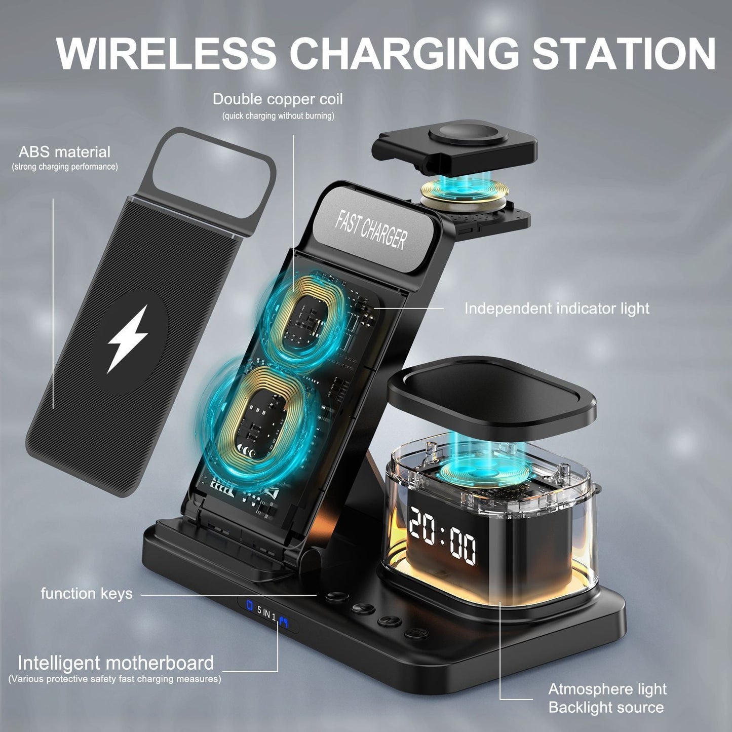 Creative Wireless Charging Three-in-one Folding Bracket - Black / USB - Electronics