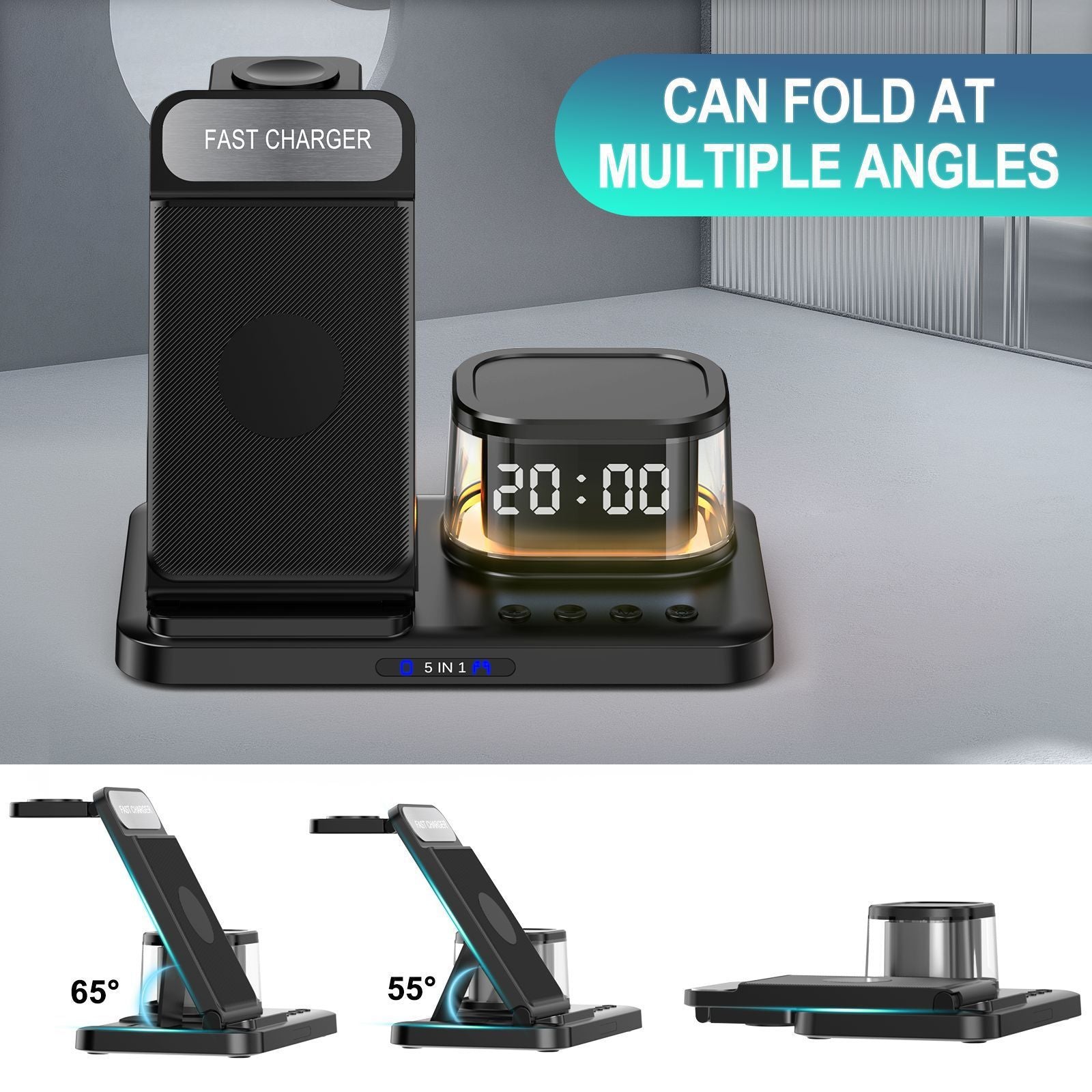 Creative Wireless Charging Three-in-one Folding Bracket - Black / USB - Electronics