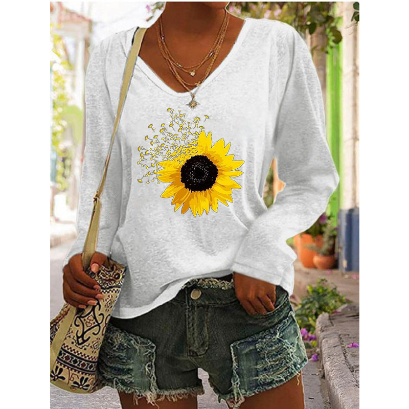 Women's V-neck Long Sleeved T-shirt