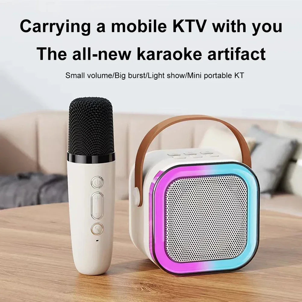 K12 Wireless Microphone Karaoke Machine Bluetooth Speaker KTV HIFI Stereo Sound RGB Colorful LED Lights For Outdoor