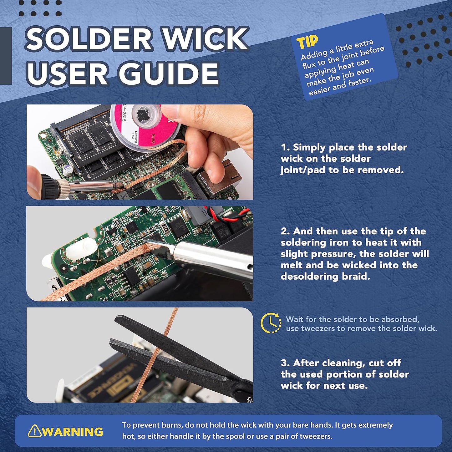 Solder Wick Braid with Flux No-Clean Desoldering Wick Removal Tool Solder Sucker Wick Roll to Desolder PCB and Remove