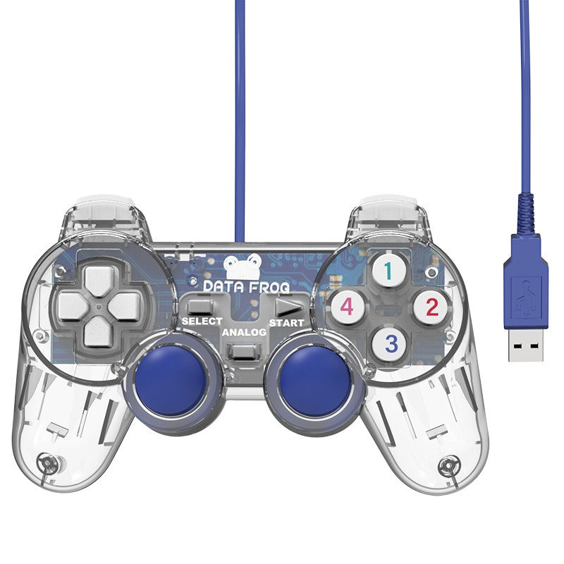 Transparent shell PC computer USB game controller 3D joystick controller vibration free game accessories - blue