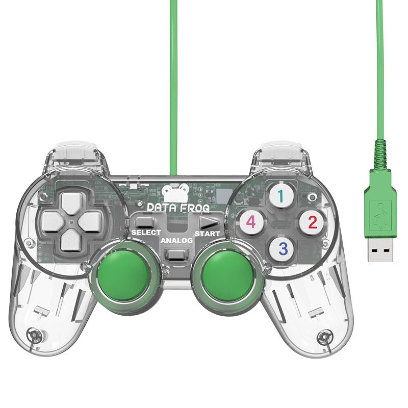 Transparent shell PC computer USB game controller 3D joystick controller vibration free game accessories - green