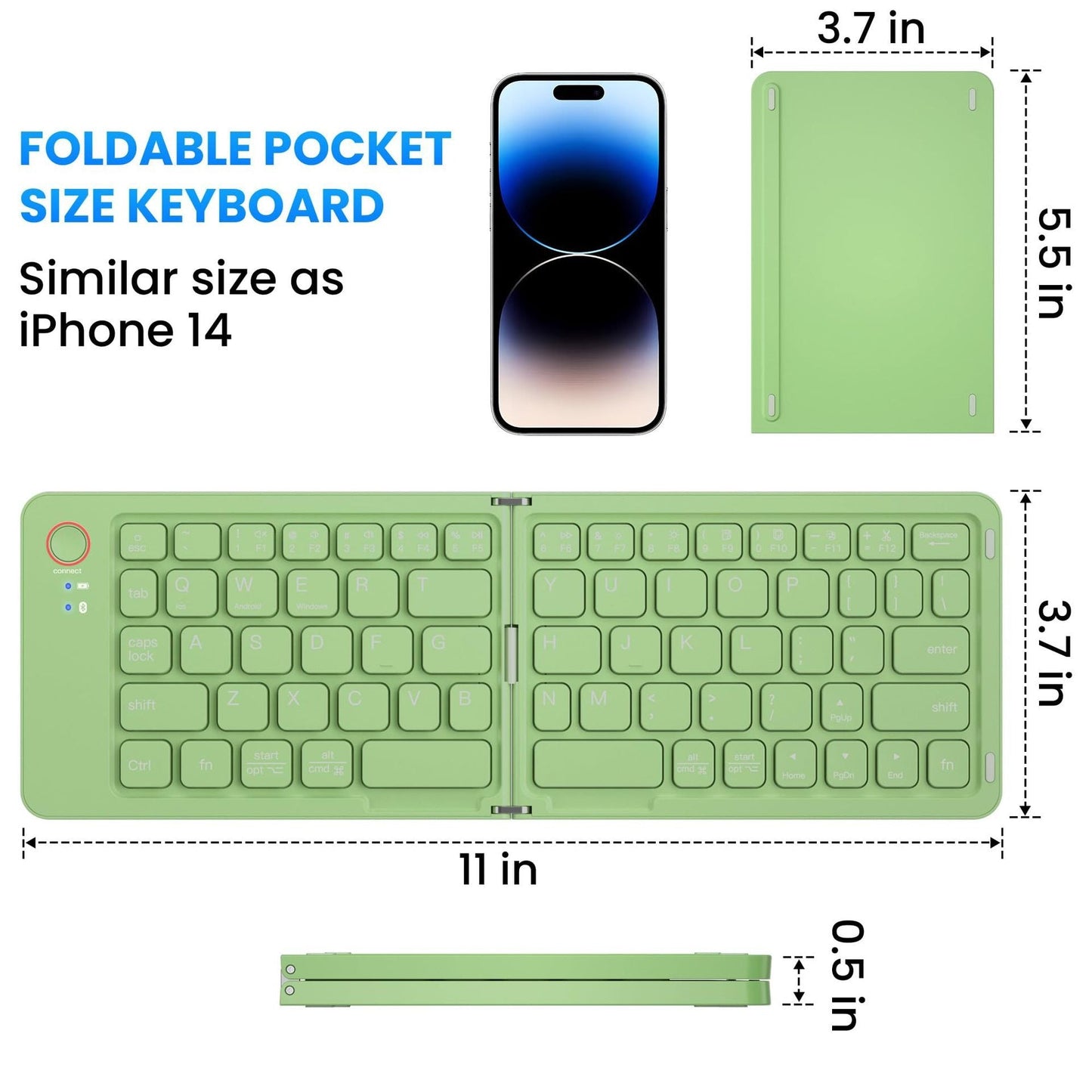 Ultra slim folding portable charging dual-mode Bluetooth keyboard with one click connection - green