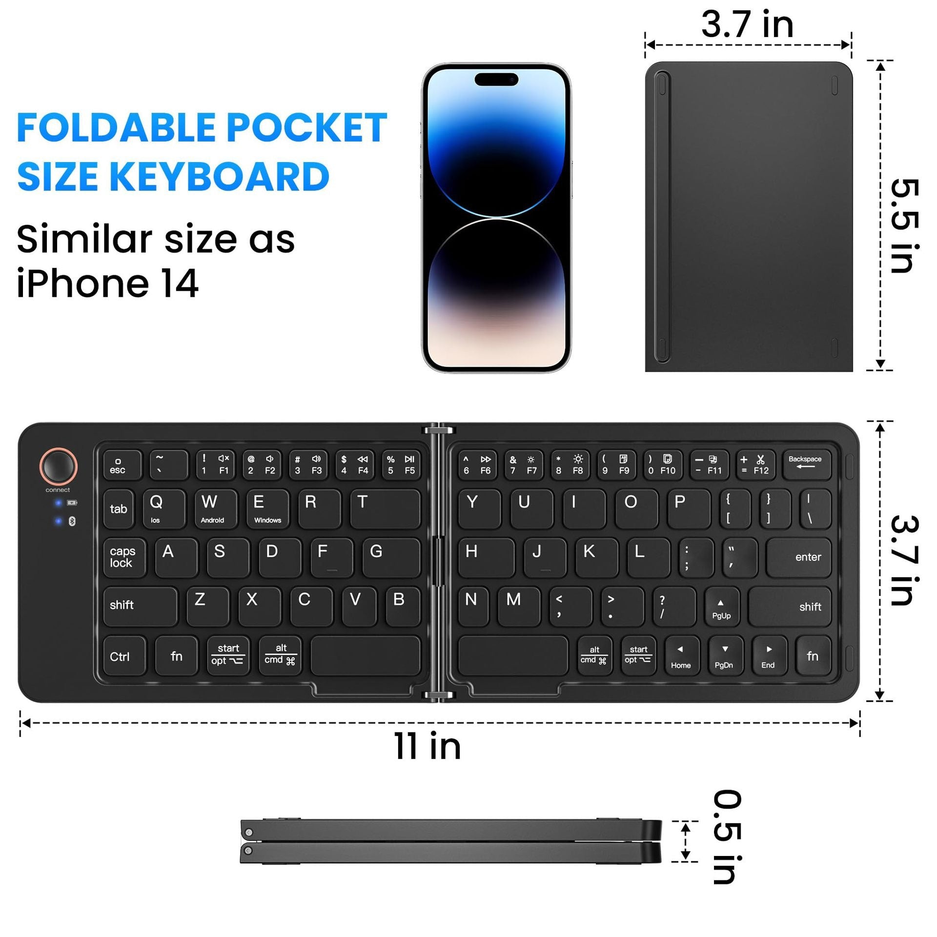 Ultra slim folding portable charging dual-mode Bluetooth keyboard with one click connection - black