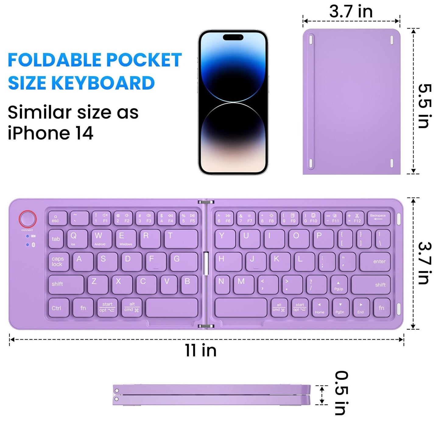 Ultra slim folding portable charging dual-mode Bluetooth keyboard with one click connection - Purple