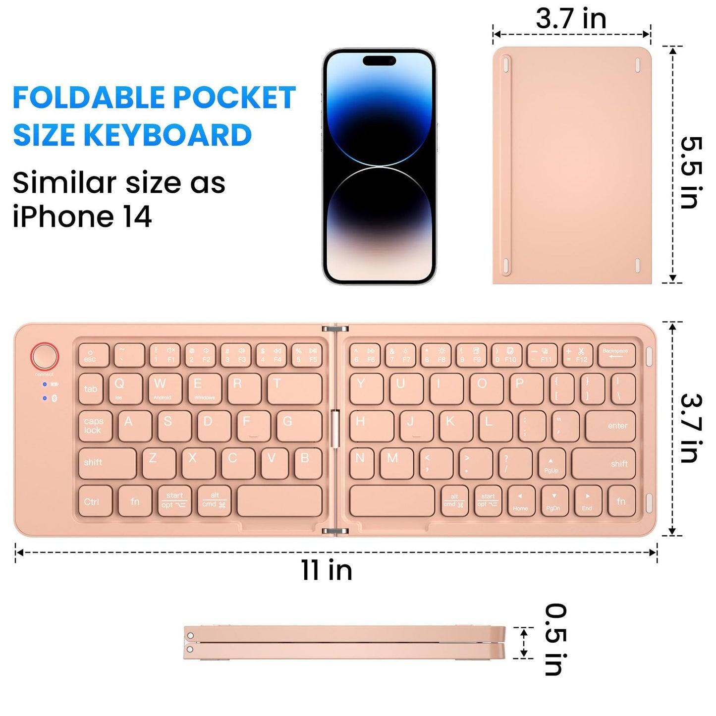 Ultra slim folding portable charging dual-mode Bluetooth keyboard with one click connection - orange