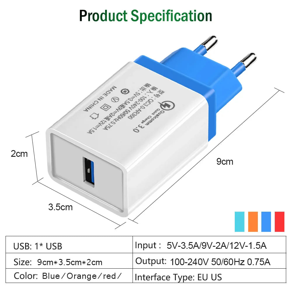 USB Charger Quick Charge 3.0 Mobile Phone Charger for iPhone Fast Charger Adapter