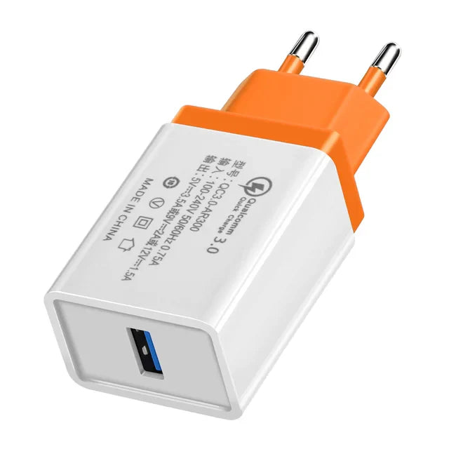 USB Charger Quick Charge 3.0 Mobile Phone Charger for iPhone Fast Charger Adapter - EU / Orange