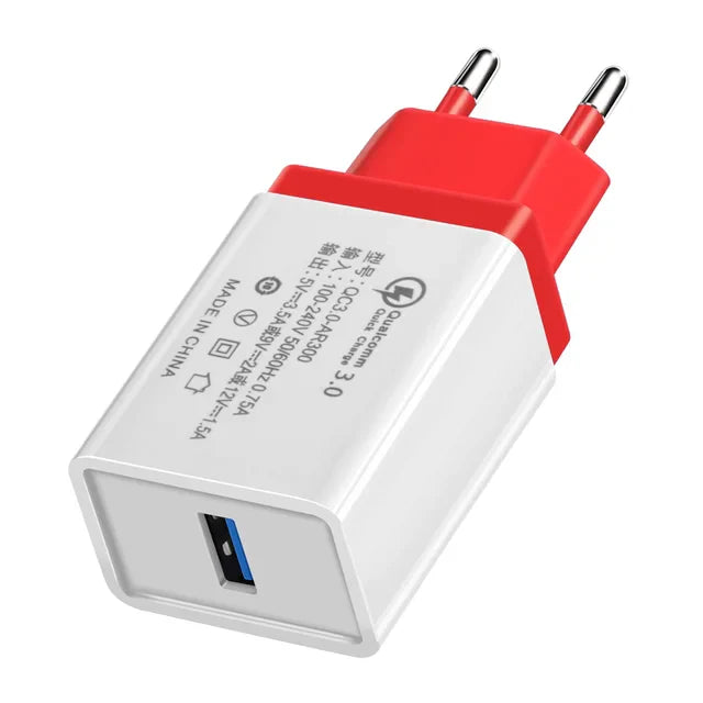 USB Charger Quick Charge 3.0 Mobile Phone Charger for iPhone Fast Charger Adapter - EU / Red